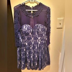 Stunning mesh lace sweatheart neckline fit and flare quarter sleeve dress